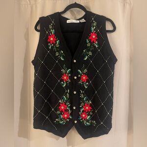 Vintage Victoria Jones Black Christmas Sweater Vest